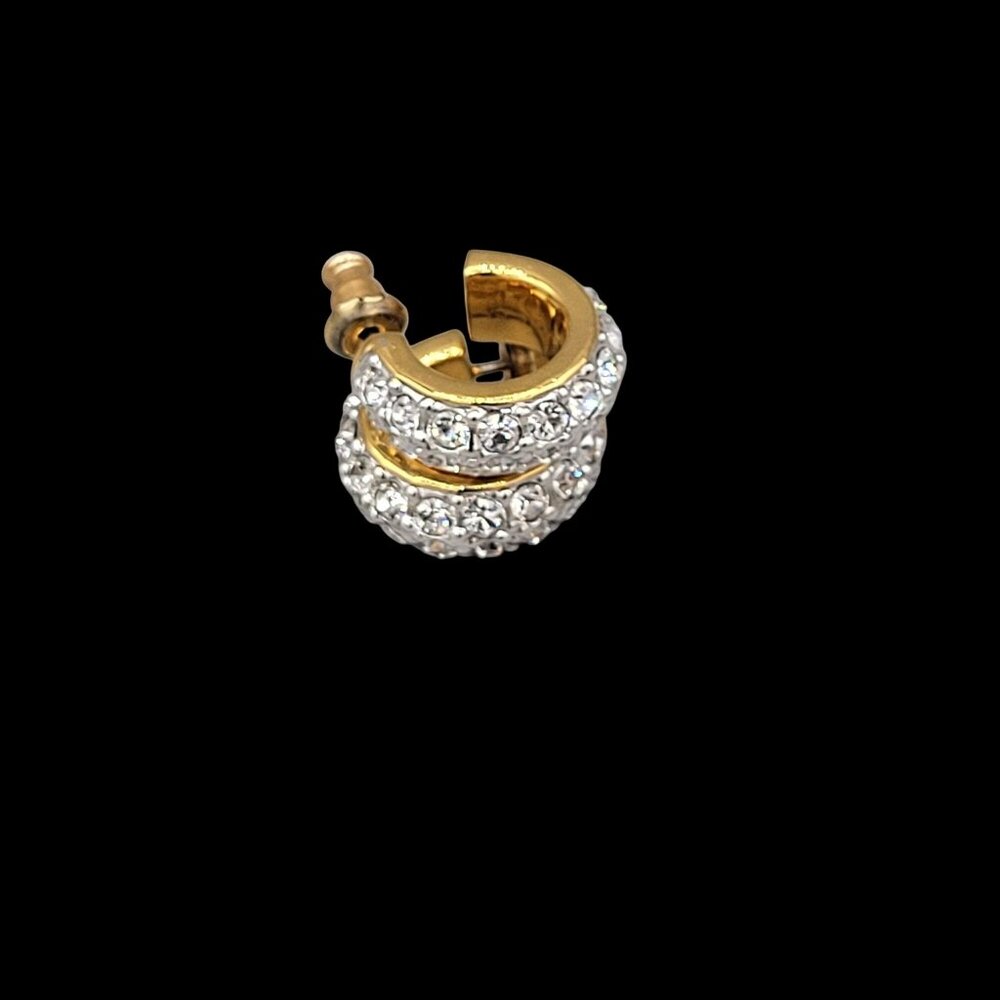 Joan Rivers Sparkly White Rhinestone Hugger Hoop Earrings Pierced Signed - Picture 1 of 6